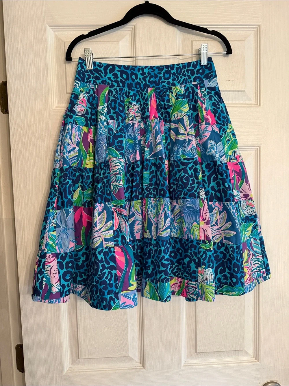 Lilly Pulitzer Teal Blue Tropical A-Line Skirt Full with Pink & Green Accents 4